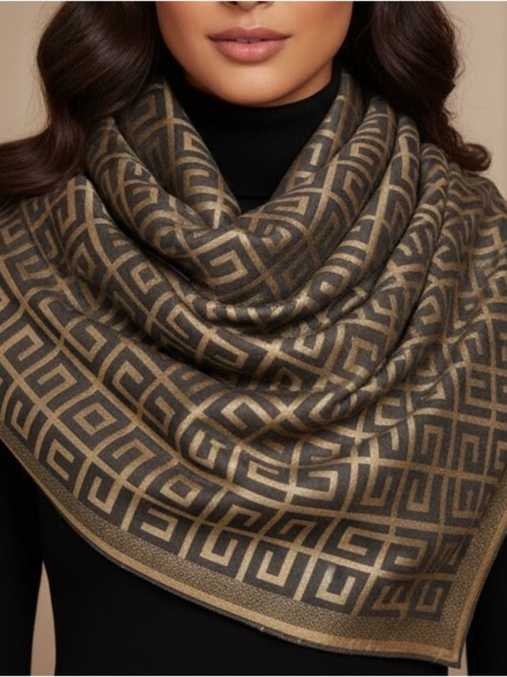 FendiInspired Geometric Pattern Pahmina - Black & Tan
